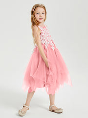 Tea Length Tulle Junior Bridesmaid Dresses Flamingo