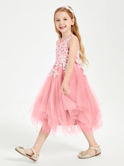 Tea Length Tulle Junior Bridesmaid Dresses Flamingo