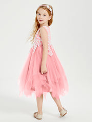Tea Length Tulle Junior Bridesmaid Dresses Flamingo