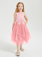 Tea Length Tulle Junior Bridesmaid Dresses Flamingo