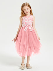 Tea Length Tulle Junior Bridesmaid Dresses Flamingo