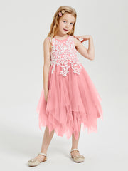 Tea Length Tulle Junior Bridesmaid Dresses Flamingo
