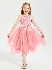 Tea Length Tulle Junior Bridesmaid Dresses Flamingo