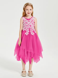 Tea Length Tulle Junior Bridesmaid Dresses Fuchsia