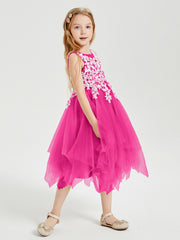 Tea Length Tulle Junior Bridesmaid Dresses Fuchsia