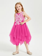 Tea Length Tulle Junior Bridesmaid Dresses Fuchsia