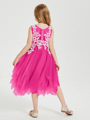 Tea Length Tulle Junior Bridesmaid Dresses Fuchsia