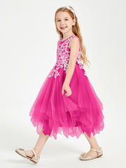 Tea Length Tulle Junior Bridesmaid Dresses Fuchsia