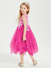 Tea Length Tulle Junior Bridesmaid Dresses Fuchsia
