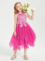 Tea Length Tulle Junior Bridesmaid Dresses Fuchsia