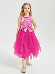 Tea Length Tulle Junior Bridesmaid Dresses Fuchsia