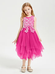Tea Length Tulle Junior Bridesmaid Dresses Fuchsia