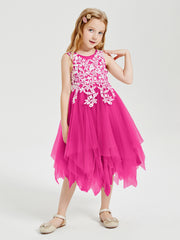Tea Length Tulle Junior Bridesmaid Dresses Fuchsia