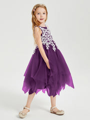 Tea Length Tulle Junior Bridesmaid Dresses Grape