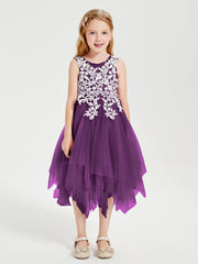 Tea Length Tulle Junior Bridesmaid Dresses Grape
