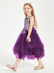 Tea Length Tulle Junior Bridesmaid Dresses Grape