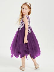 Tea Length Tulle Junior Bridesmaid Dresses Grape