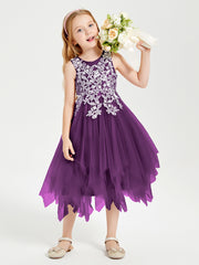 Tea Length Tulle Junior Bridesmaid Dresses Grape