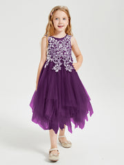 Tea Length Tulle Junior Bridesmaid Dresses Grape