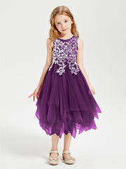 Tea Length Tulle Junior Bridesmaid Dresses Grape