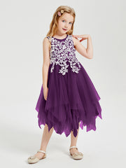 Tea Length Tulle Junior Bridesmaid Dresses Grape