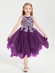 Tea Length Tulle Junior Bridesmaid Dresses Grape