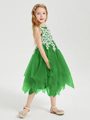 Tea Length Tulle Junior Bridesmaid Dresses Green