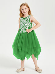 Tea Length Tulle Junior Bridesmaid Dresses Green