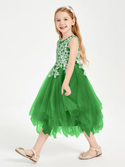 Tea Length Tulle Junior Bridesmaid Dresses Green