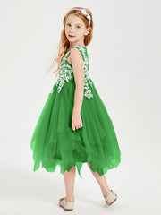 Tea Length Tulle Junior Bridesmaid Dresses Green