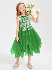Tea Length Tulle Junior Bridesmaid Dresses Green