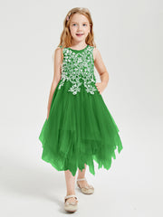 Tea Length Tulle Junior Bridesmaid Dresses Green