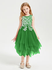 Tea Length Tulle Junior Bridesmaid Dresses Green