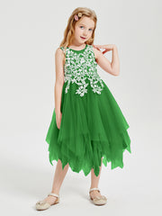 Tea Length Tulle Junior Bridesmaid Dresses Green