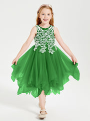 Tea Length Tulle Junior Bridesmaid Dresses Green