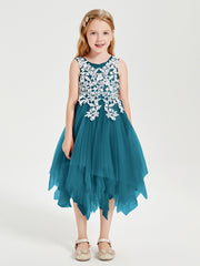 Tea Length Tulle Junior Bridesmaid Dresses Ink Blue