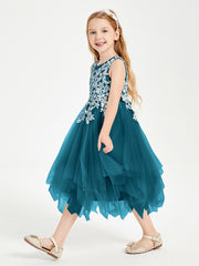Tea Length Tulle Junior Bridesmaid Dresses Ink Blue