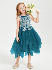 Tea Length Tulle Junior Bridesmaid Dresses Ink Blue