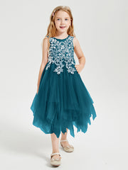 Tea Length Tulle Junior Bridesmaid Dresses Ink Blue