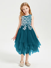 Tea Length Tulle Junior Bridesmaid Dresses Ink Blue