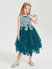 Tea Length Tulle Junior Bridesmaid Dresses Ink Blue