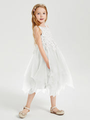 Tea Length Tulle Junior Bridesmaid Dresses Ivory