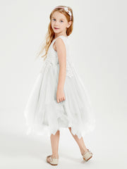 Tea Length Tulle Junior Bridesmaid Dresses Ivory