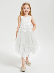 Tea Length Tulle Junior Bridesmaid Dresses Ivory