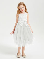 Tea Length Tulle Junior Bridesmaid Dresses Ivory
