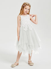 Tea Length Tulle Junior Bridesmaid Dresses Ivory