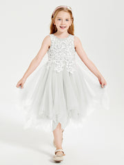 Tea Length Tulle Junior Bridesmaid Dresses Ivory