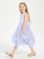 Tea Length Tulle Junior Bridesmaid Dresses Lavender
