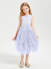 Tea Length Tulle Junior Bridesmaid Dresses Lavender