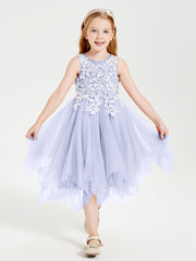 Tea Length Tulle Junior Bridesmaid Dresses Lavender
